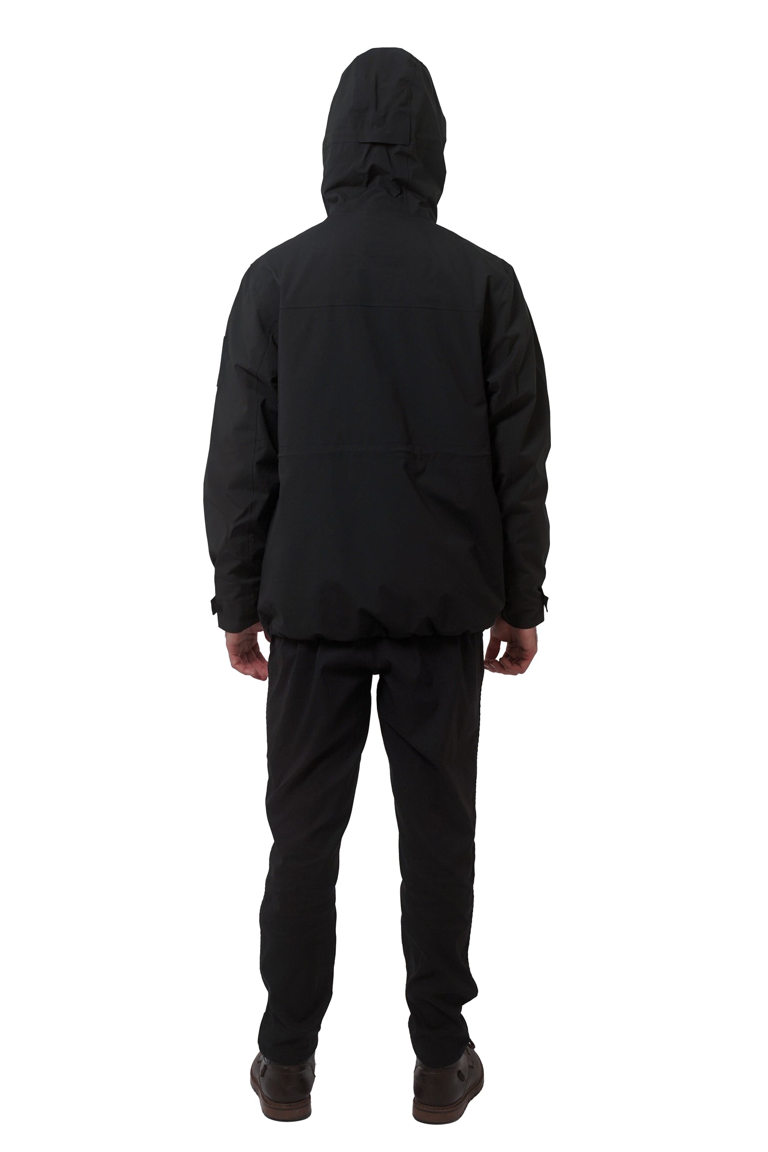 Rear view of black Northern Sun 3-in-1 Waterproof Winter Parka, showing full coverage and hood design.