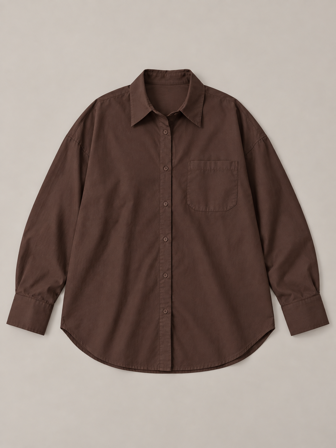 Chocolate brown Curve button-up shirt shown flat from the front; Curve size range 0XL–4XL.