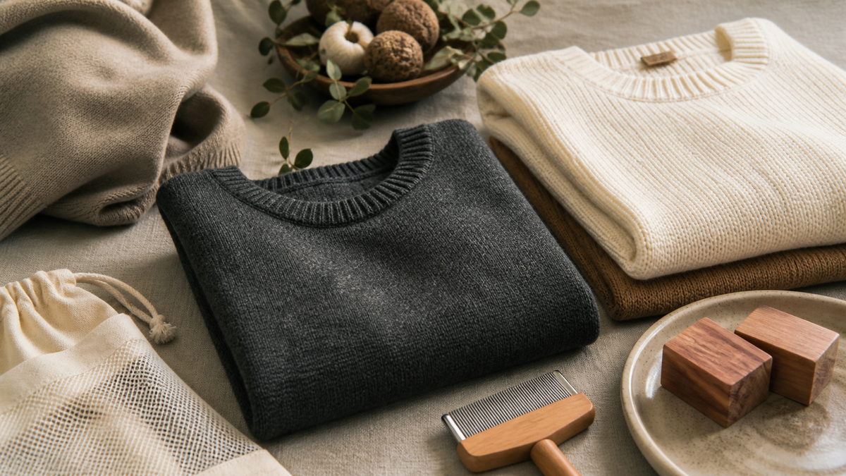 IdyllVie how to prevent pilling sweaters guide cover for How to Maintain Knitwear: Pilling, Washing, Drying, and Storage