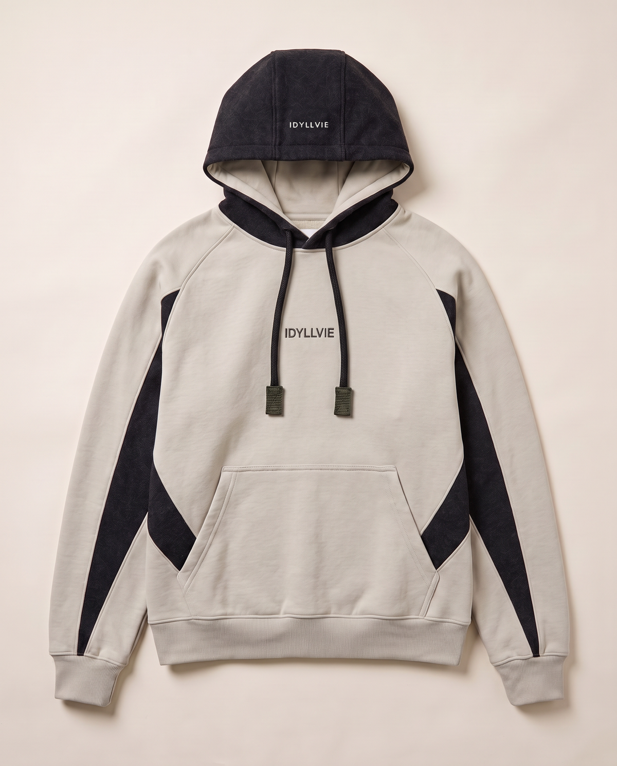 Hutton Cotton & Merino Panelled Hoodie — flat lay front