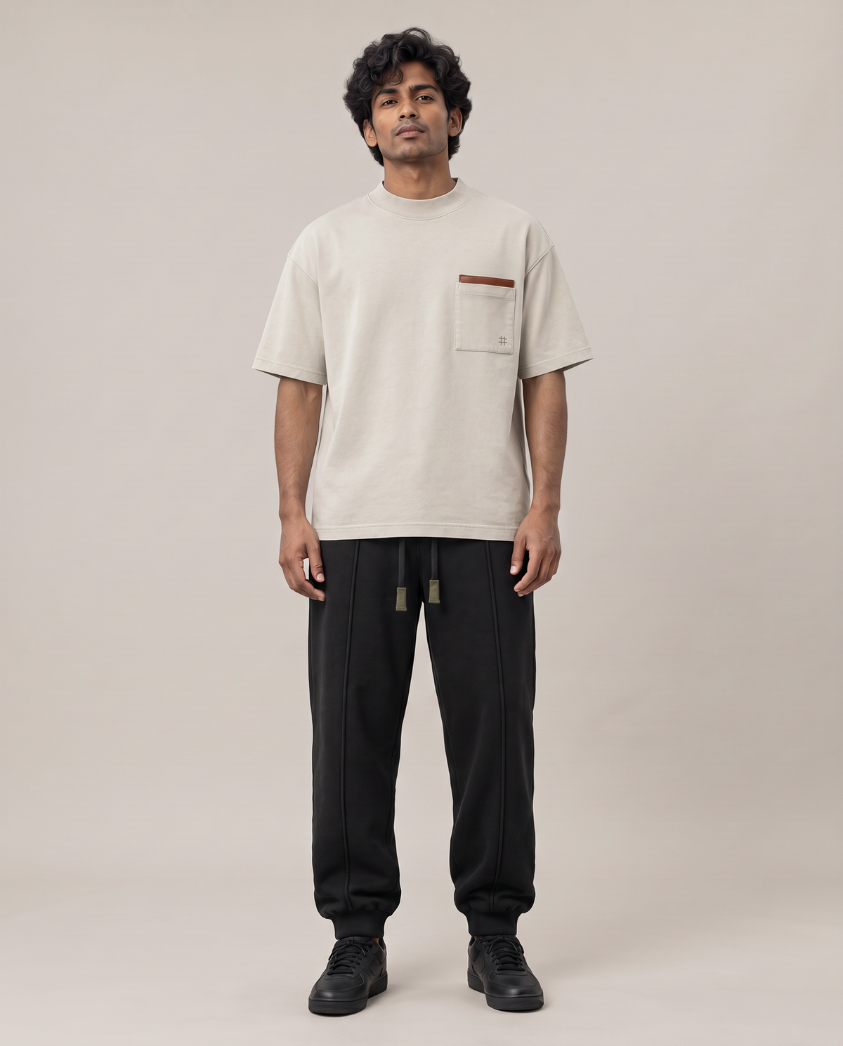 Field Note T-shirt front on model in washed chalk