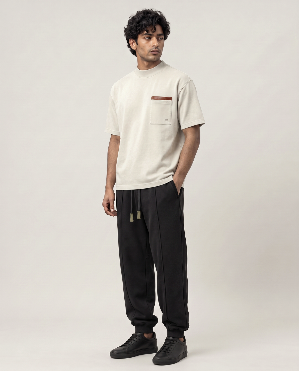 Field Note T-shirt three-quarter view on model in washed chalk
