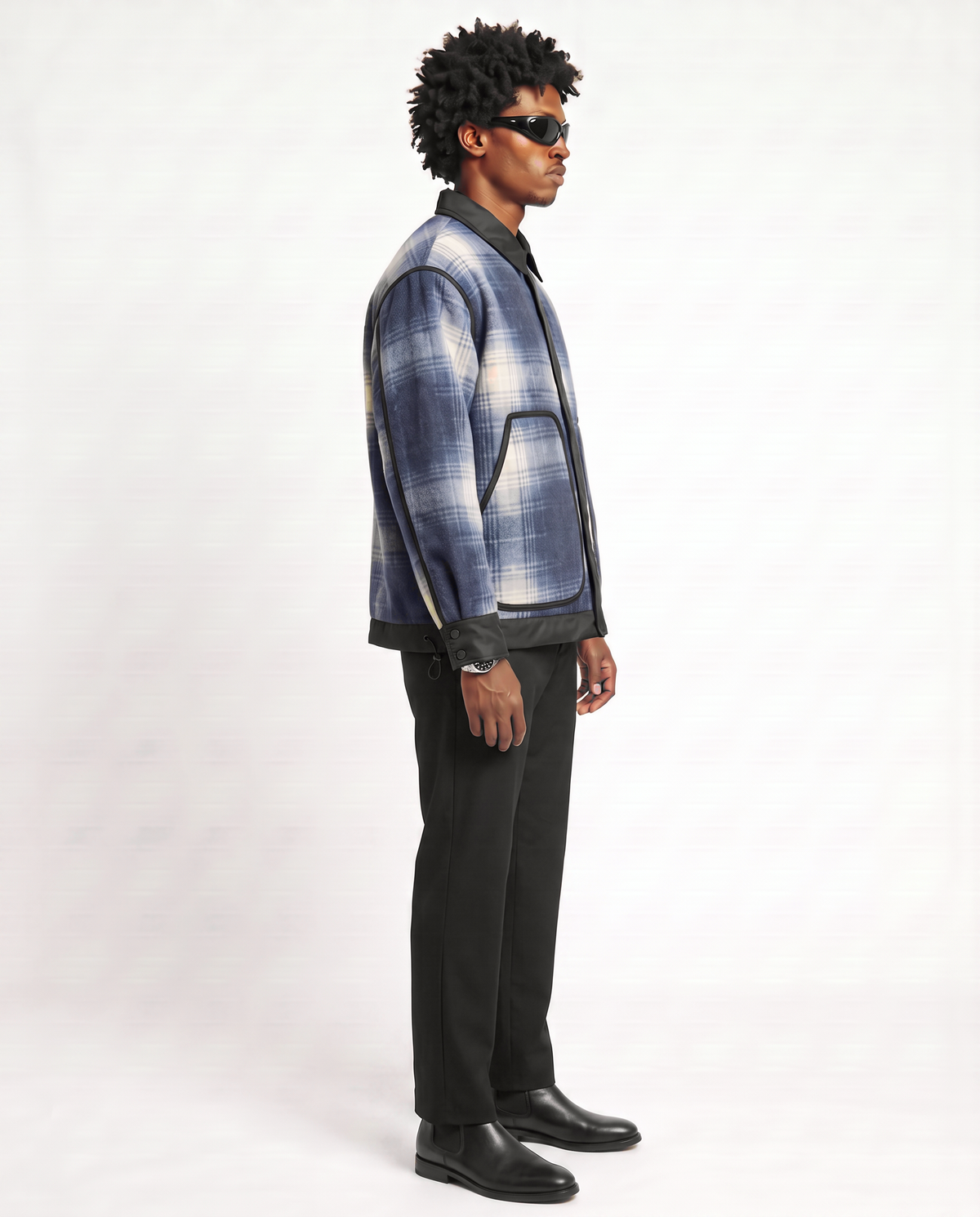 Annex Plaid Overshirt — Blue on-model side