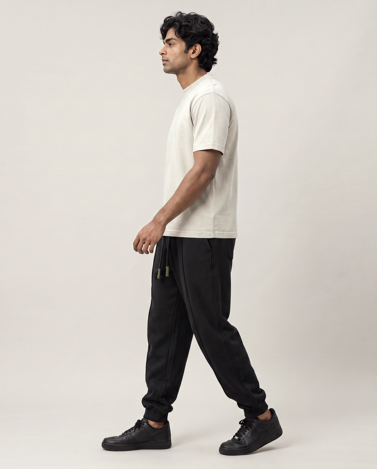 Field Note T-shirt side view on model in washed chalk