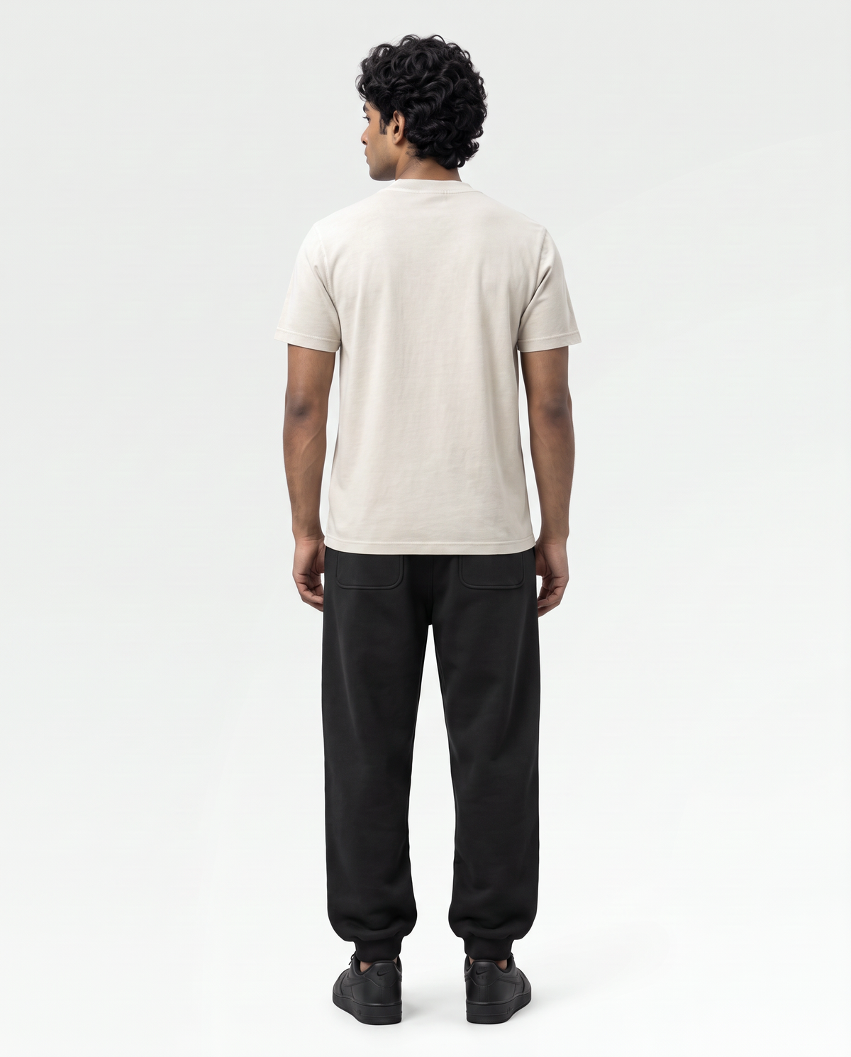 Field Note T-shirt back view on model in washed chalk