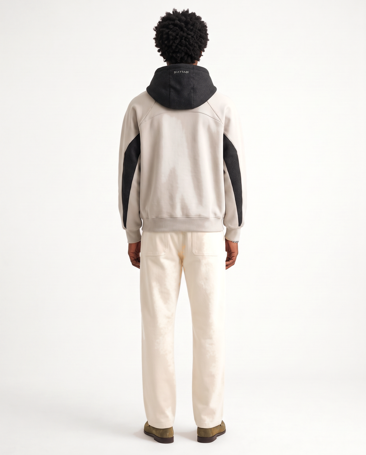 Hutton Cotton & Merino Panelled Hoodie — male model back (updated October 2026)