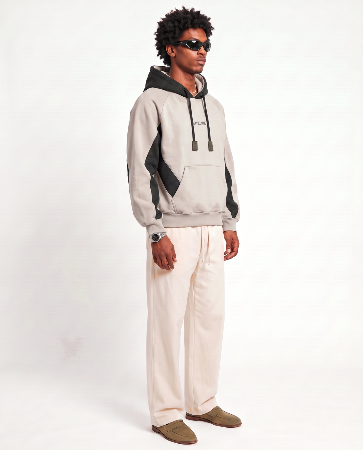 Hutton Cotton & Merino Panelled Hoodie — male model three-quarter (updated October 2026)