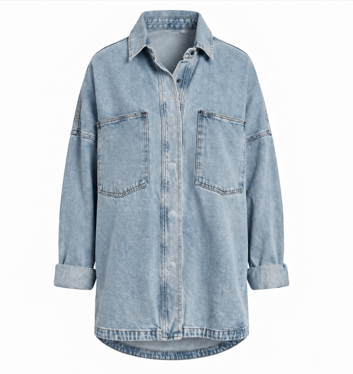 IdyllVie Washed Snap Button Denim Shacket