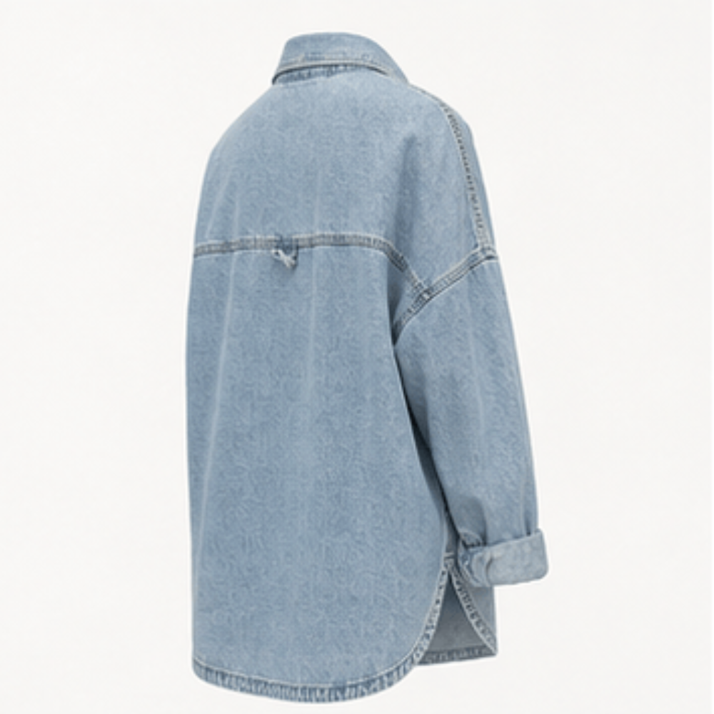 IdyllVie Washed Snap Button Denim Shacket
