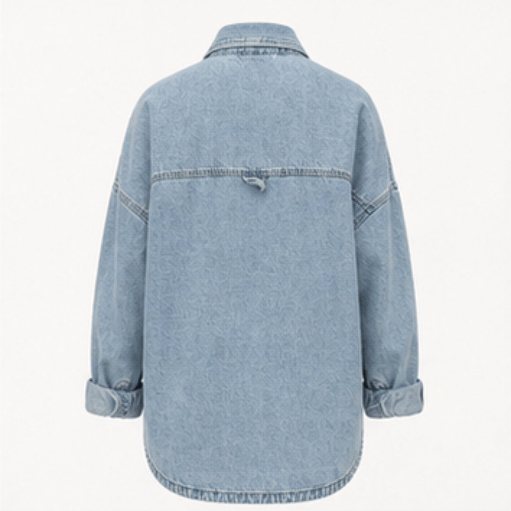 IdyllVie Washed Snap Button Denim Shacket