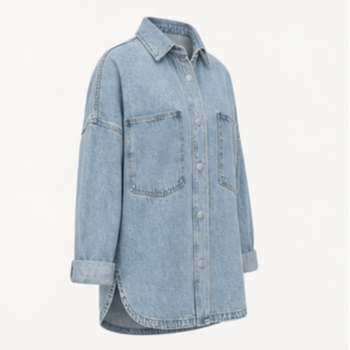 IdyllVie Washed Snap Button Denim Shacket