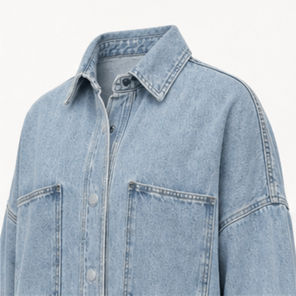 IdyllVie Washed Snap Button Denim Shacket