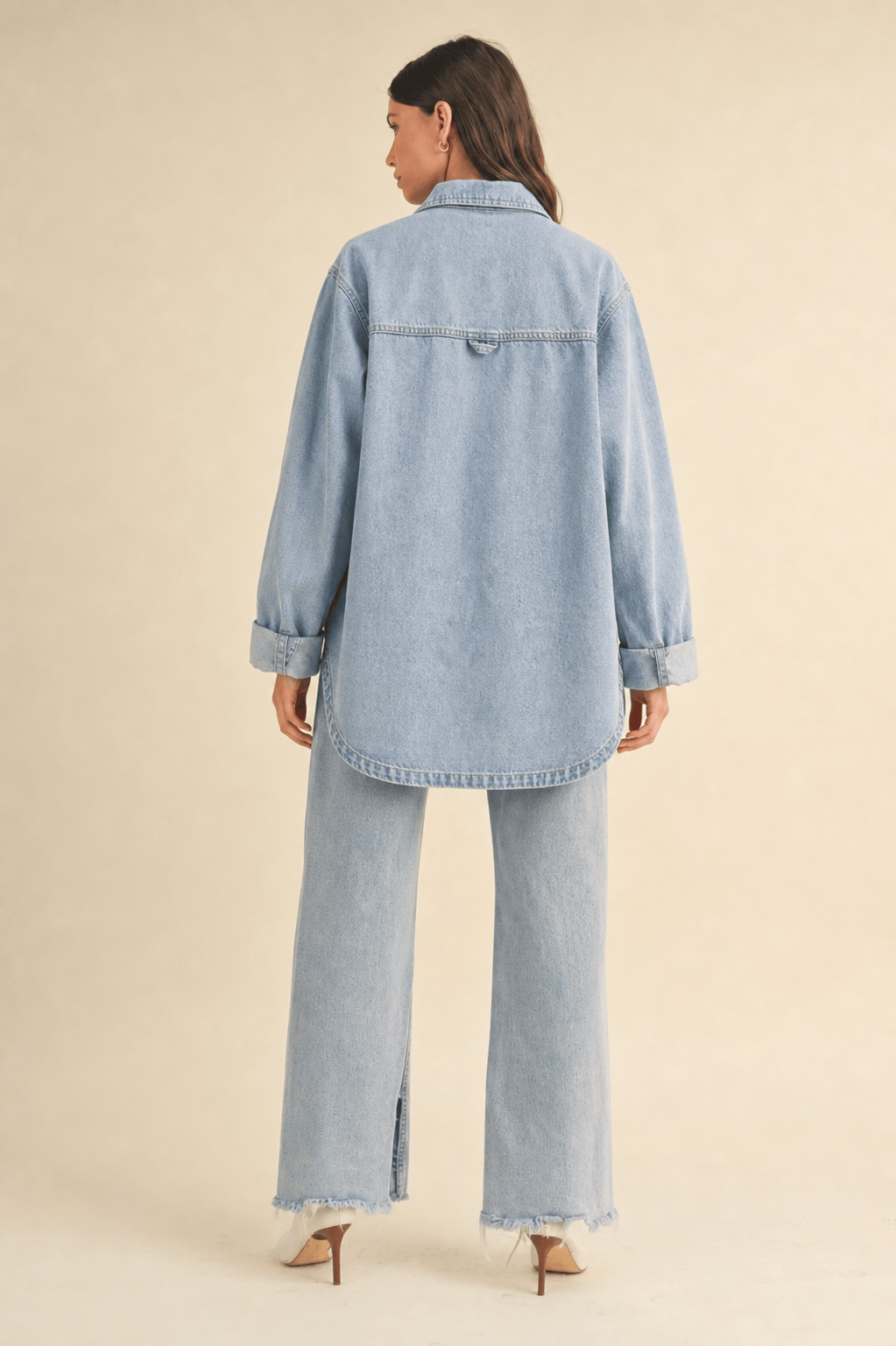 IdyllVie Washed Snap Button Denim Shacket