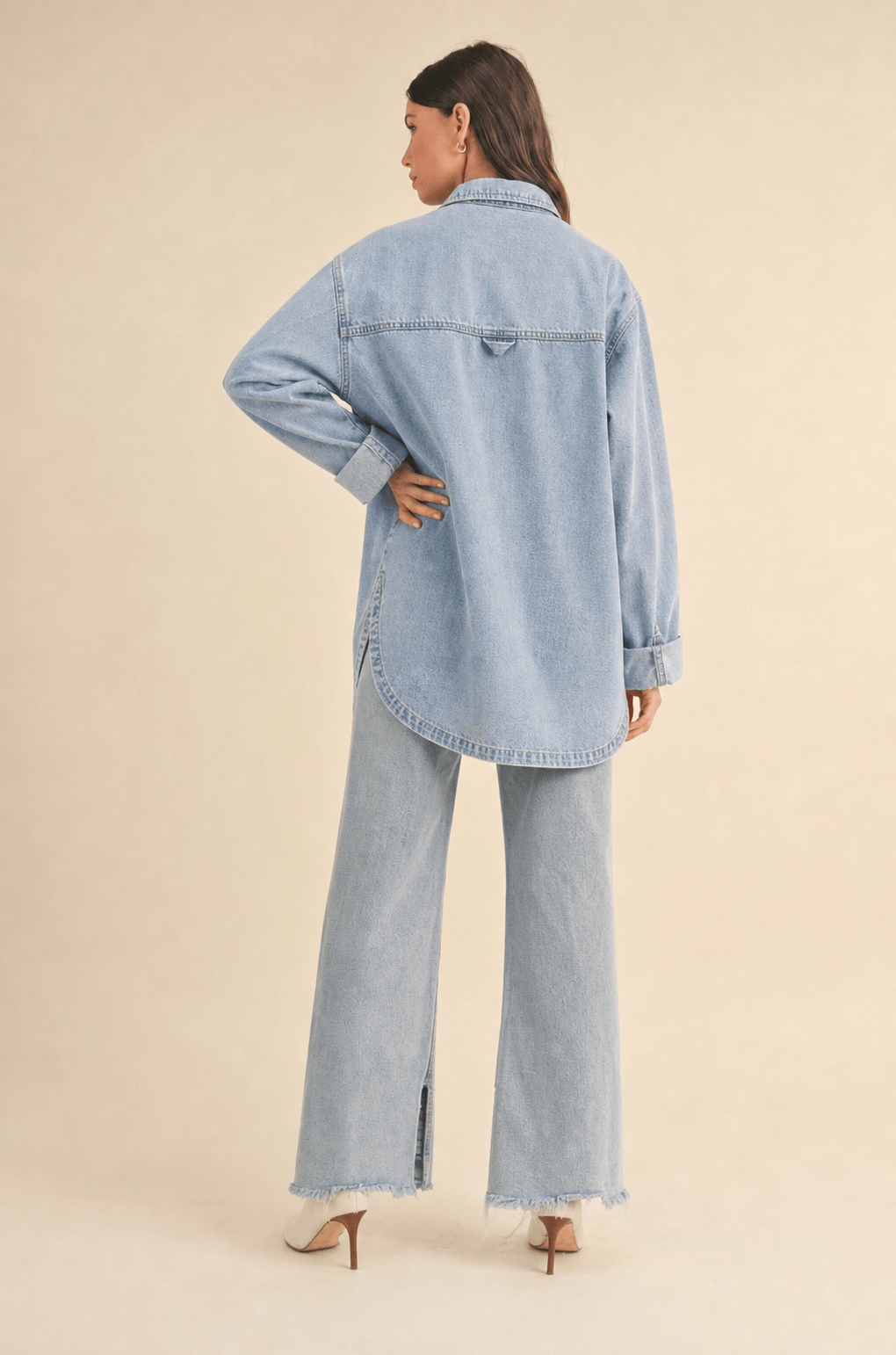 IdyllVie Washed Snap Button Denim Shacket