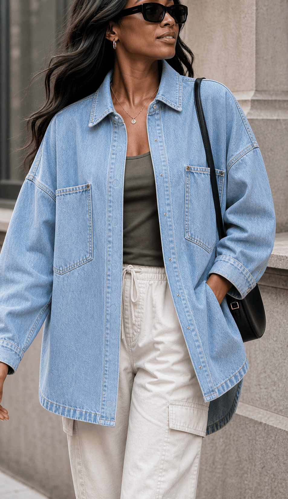 IdyllVie Washed Snap Button Denim Shacket