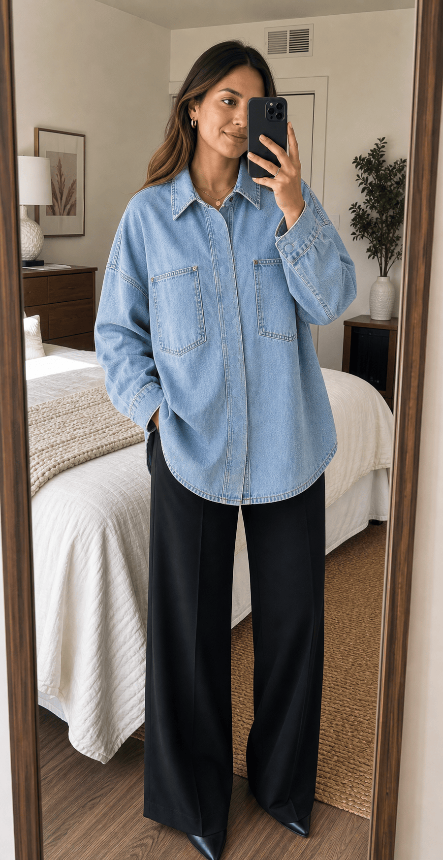 IdyllVie Washed Snap Button Denim Shacket
