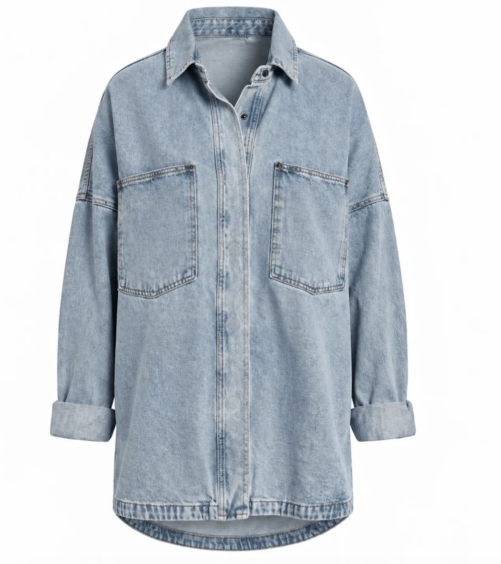 IdyllVie Washed Snap Button Denim Shacket