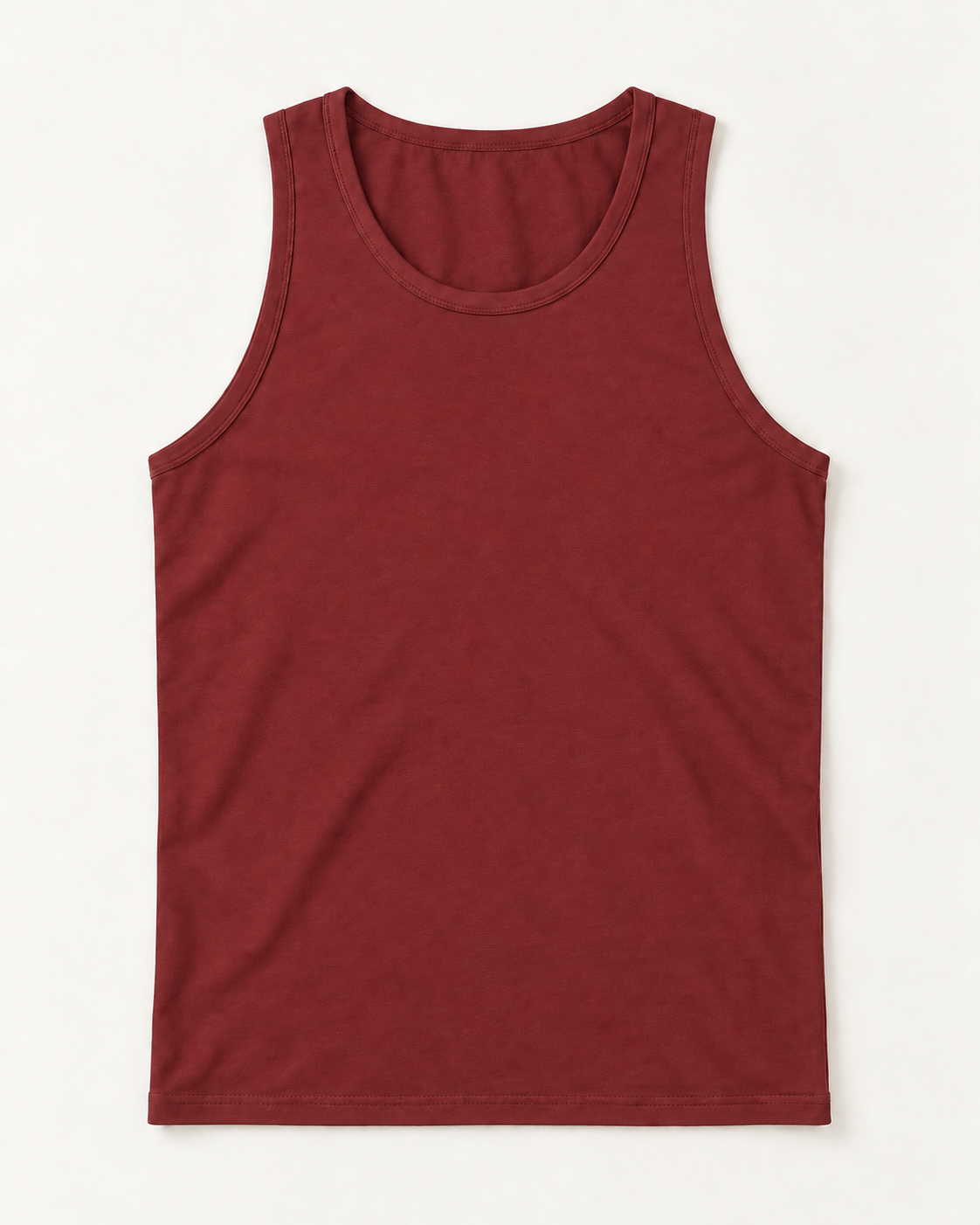 Burgundy cotton-stretch racerback tank, flat lay front view.