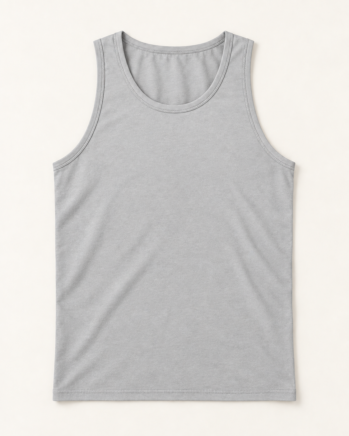 Light grey cotton-stretch racerback tank, flat lay front view.