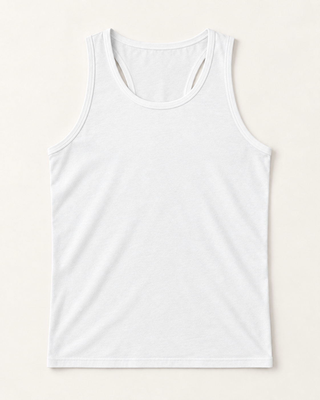 White cotton-stretch racerback tank, flat lay front view.