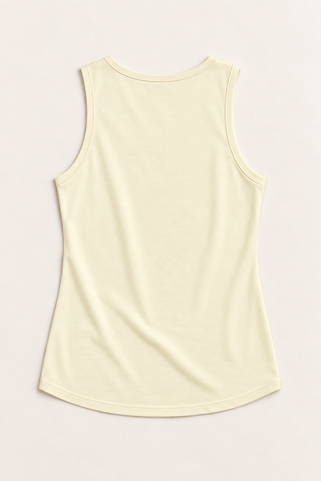 Beige cotton-stretch round-neck tank, flat lay back.