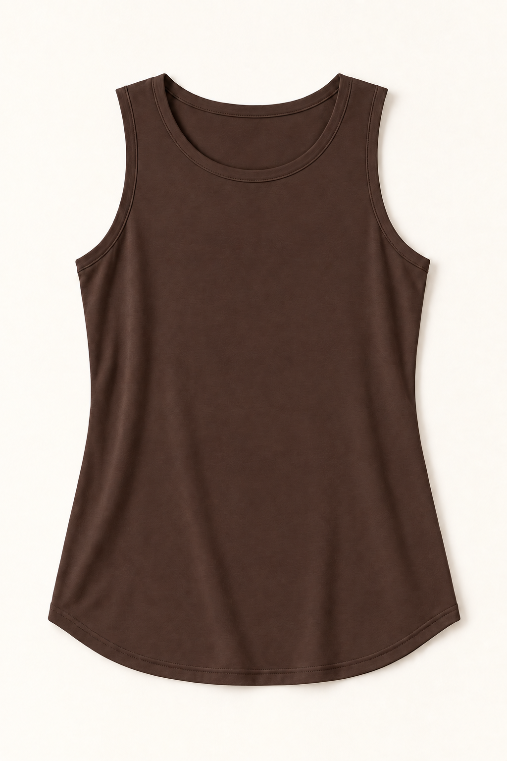 Coffee Brown cotton-stretch round-neck tank top, flat lay front