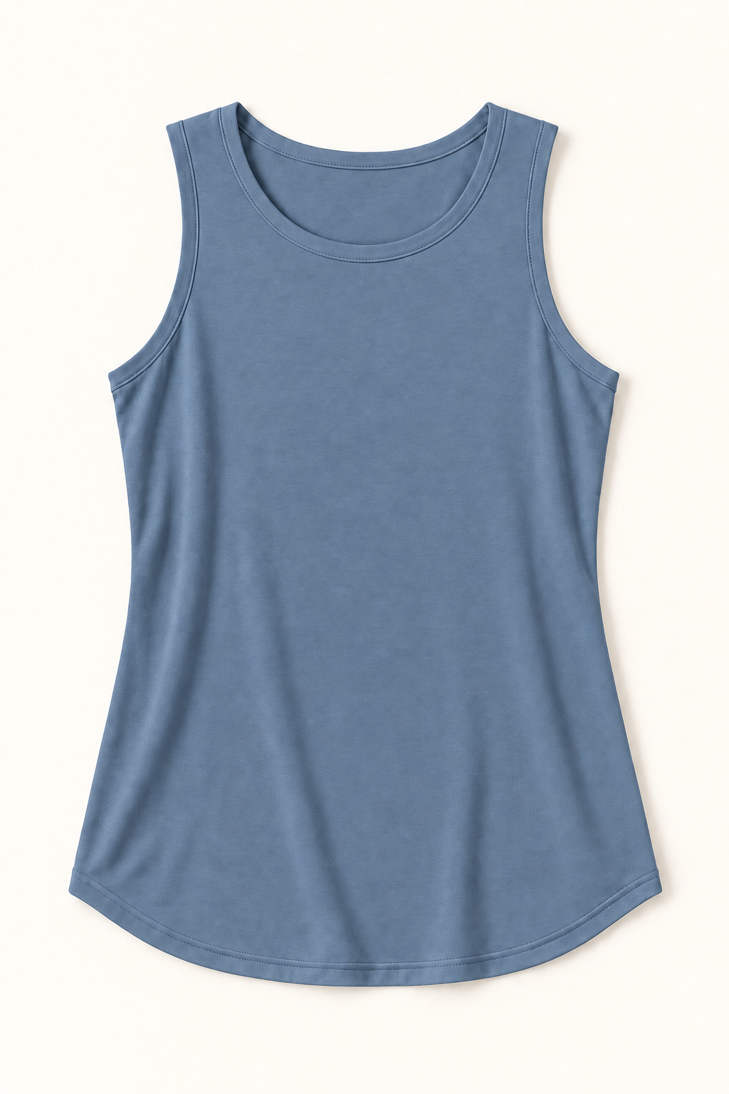 Dusty Blue cotton-stretch round-neck tank top, flat lay front