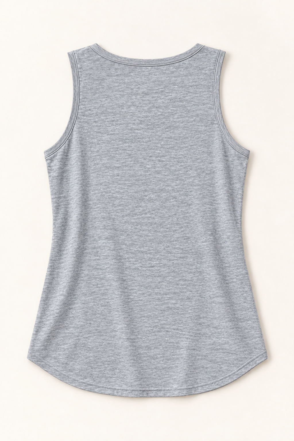 Light grey cotton-stretch round-neck tank, flat lay back.