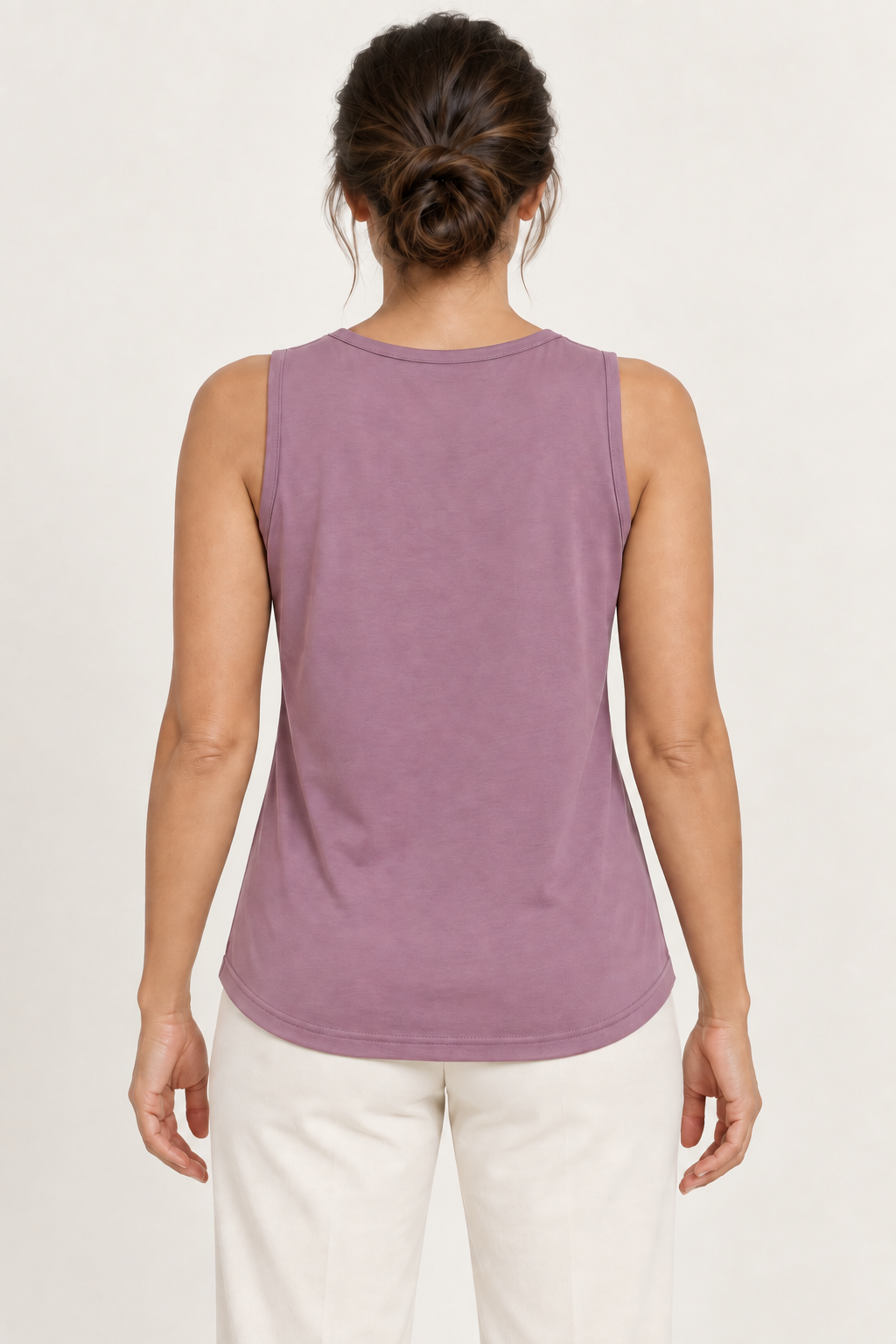 Mauve Purple cotton-stretch round-neck tank top, model back