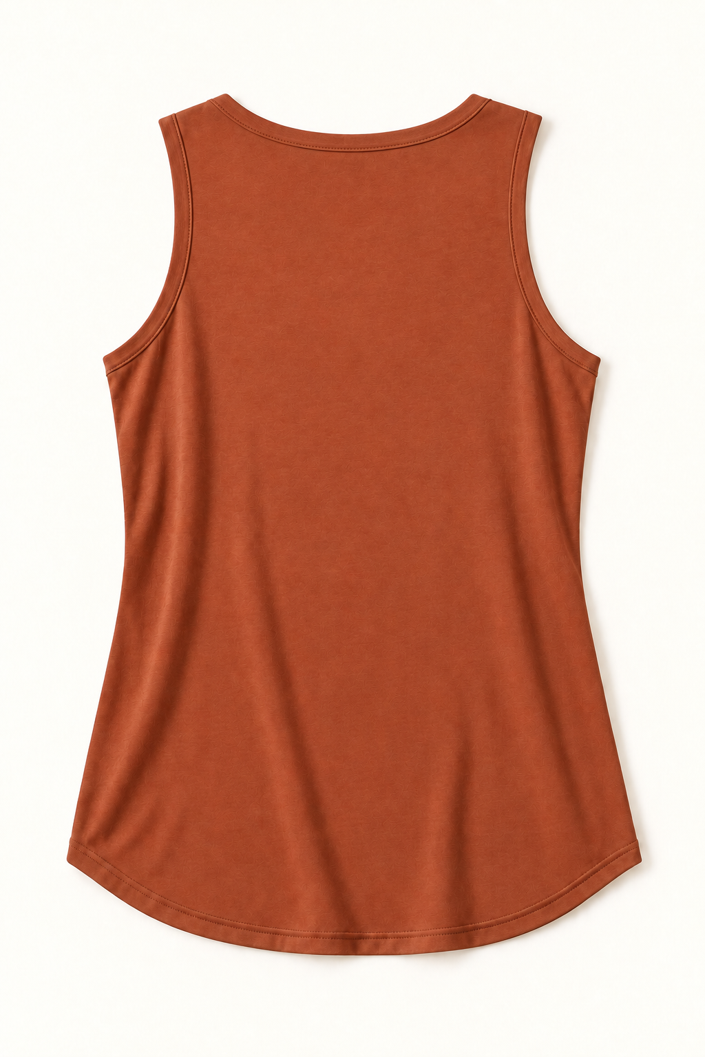 Rust Brown cotton-stretch round-neck tank top, flat lay back