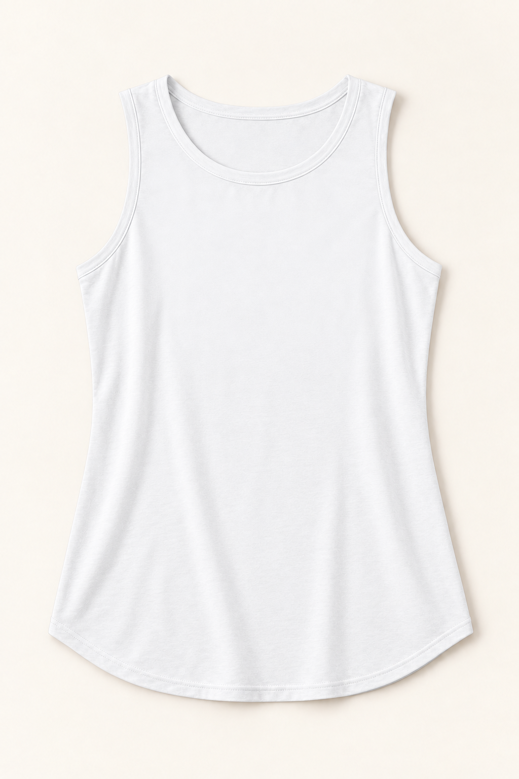 White cotton-stretch round-neck tank, flat lay front.