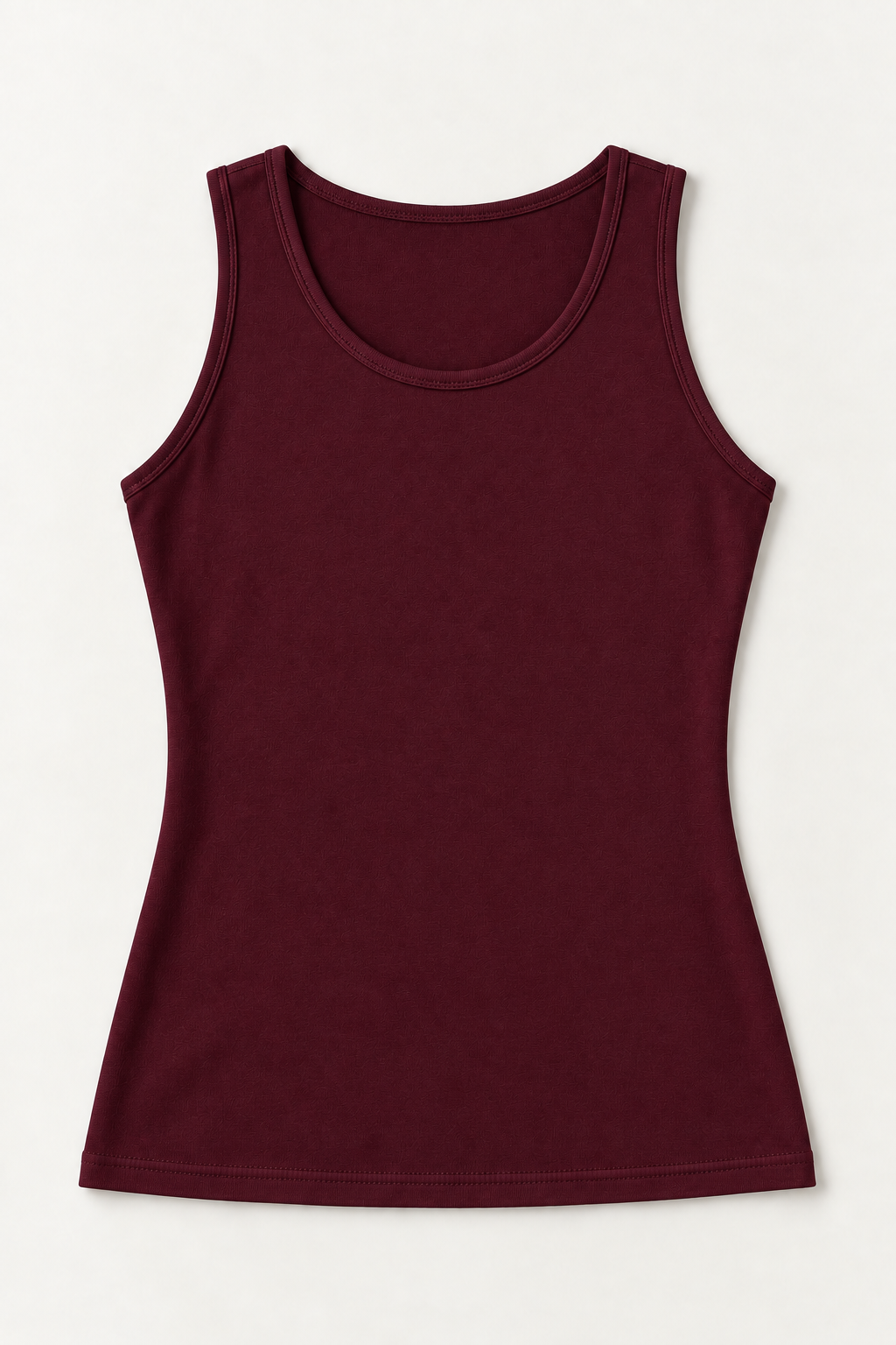 Burgundy cotton-stretch scoop-neck tank top, flat lay front