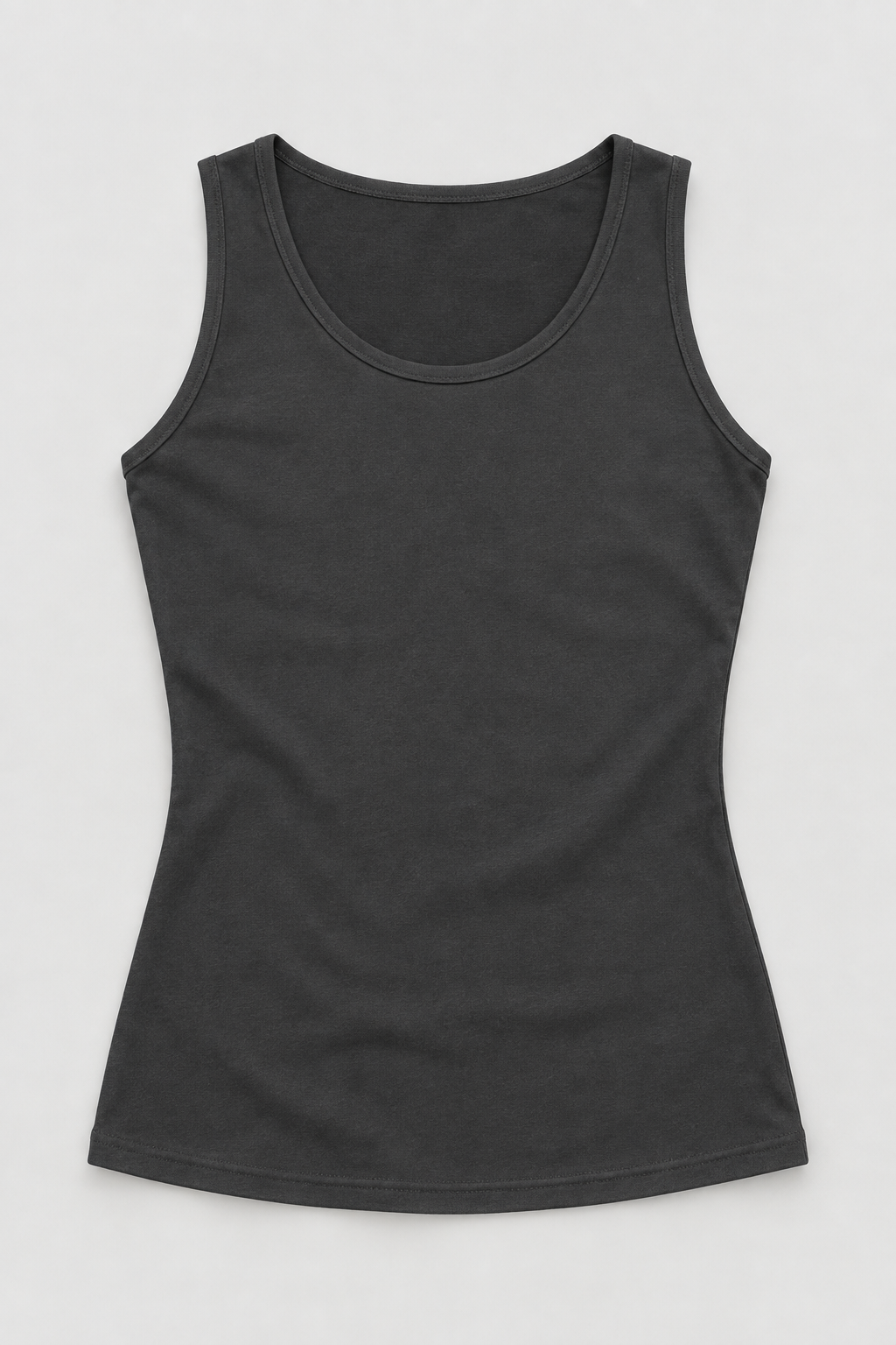 Charcoal cotton-stretch tank, flat lay front.