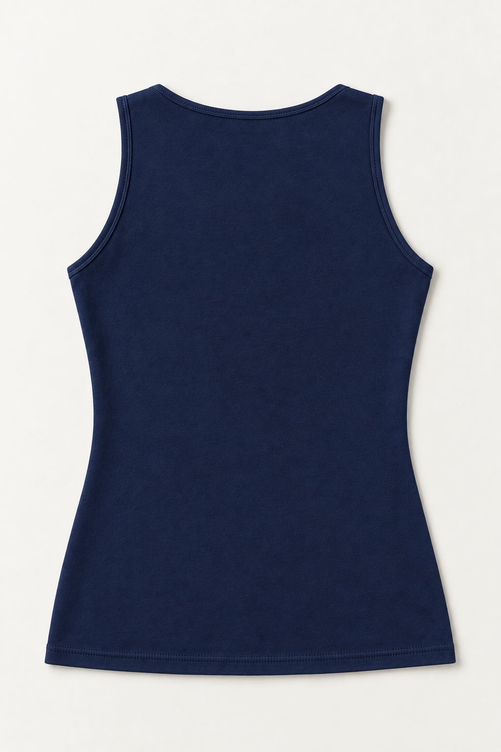 Navy cotton-stretch scoop-neck tank top, flat lay back
