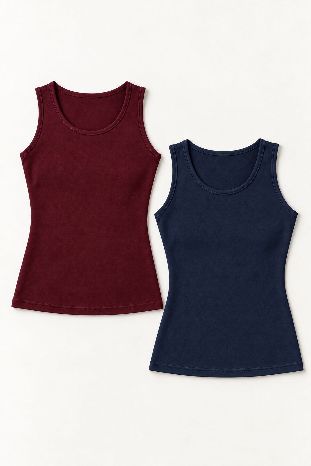 Burgundy and Navy cotton-stretch scoop-neck tank tops, two-pack front