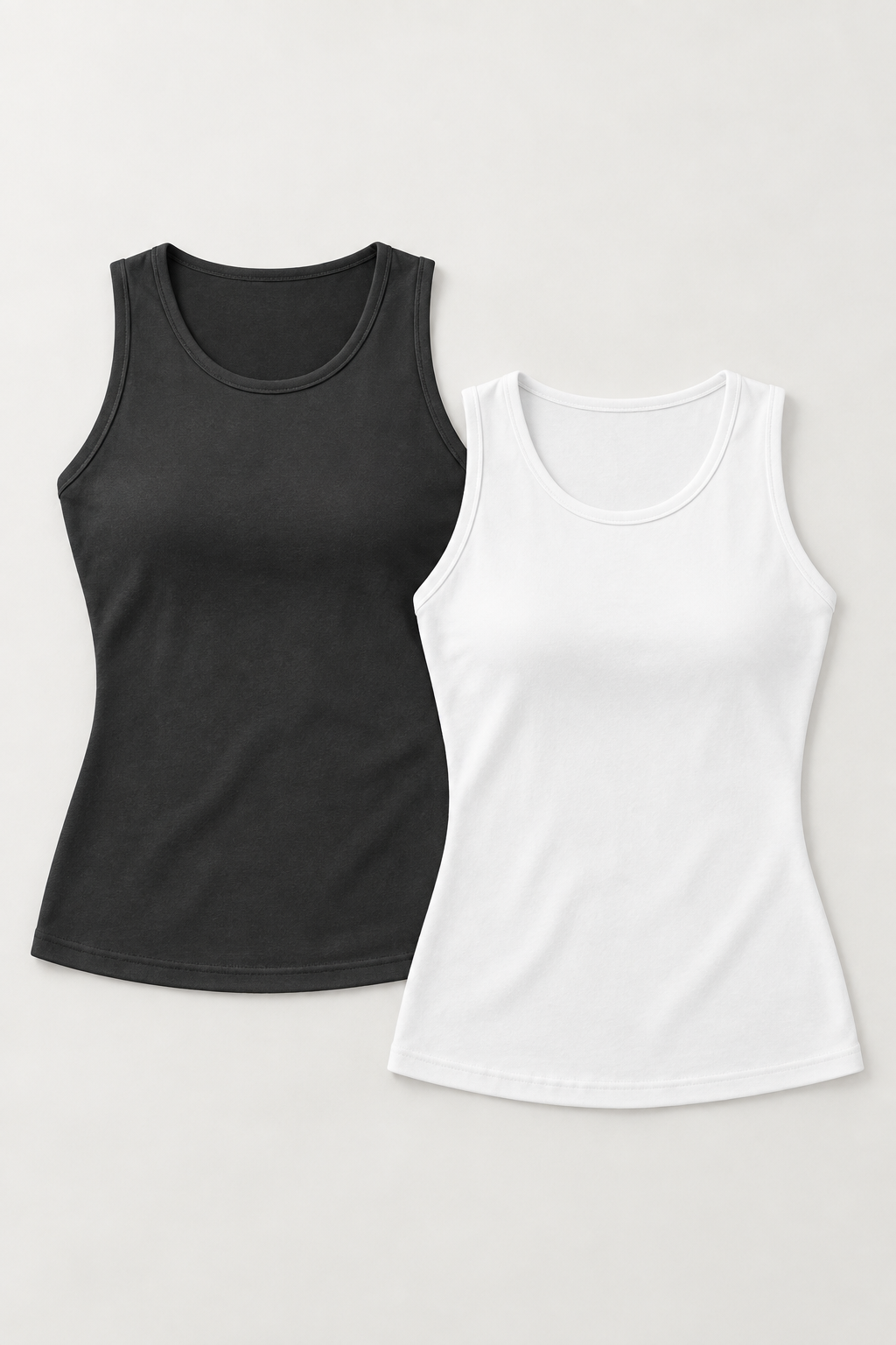 Charcoal / White cotton-stretch tank two-pack, front view.
