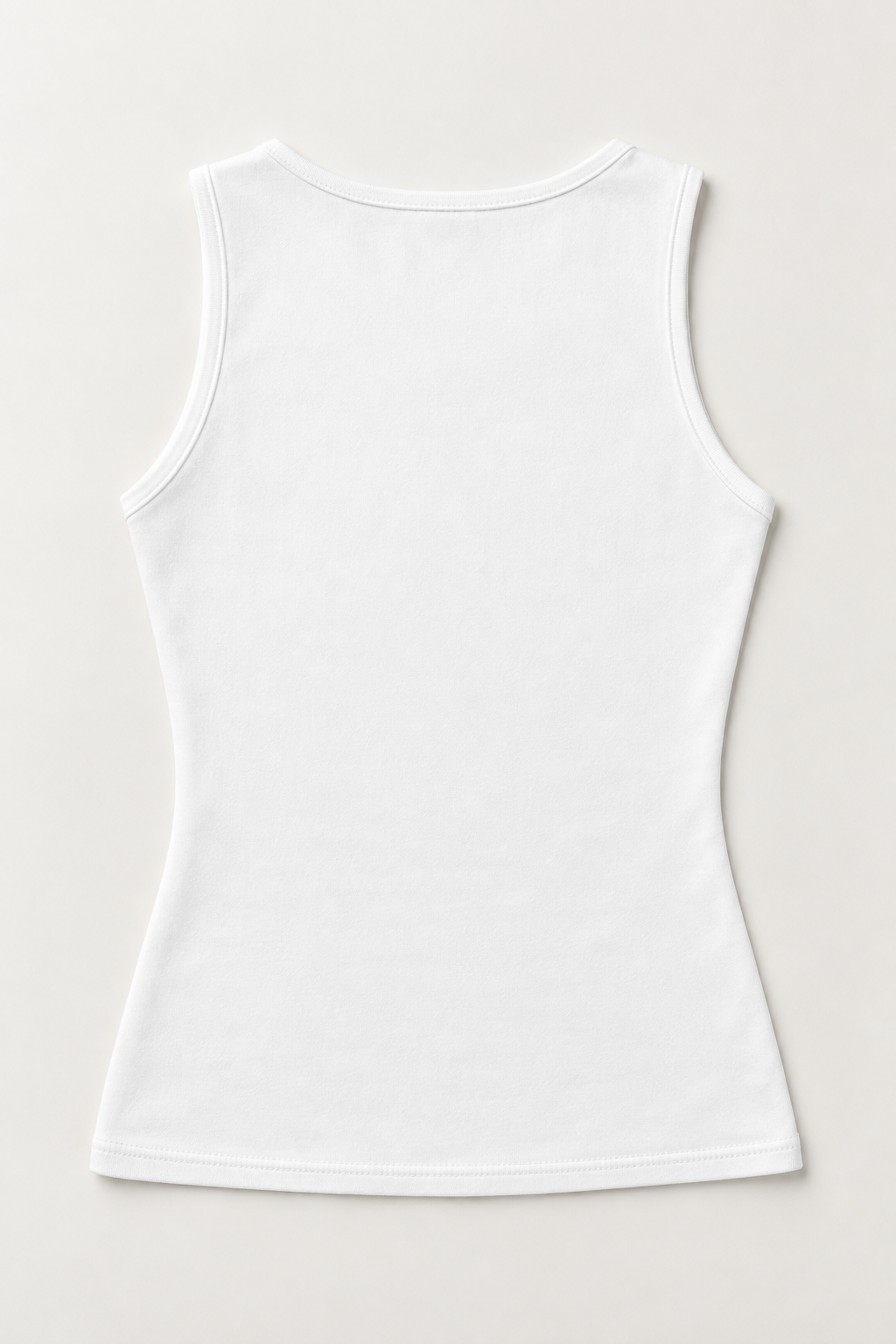 White cotton-stretch scoop-neck tank, flat lay back.