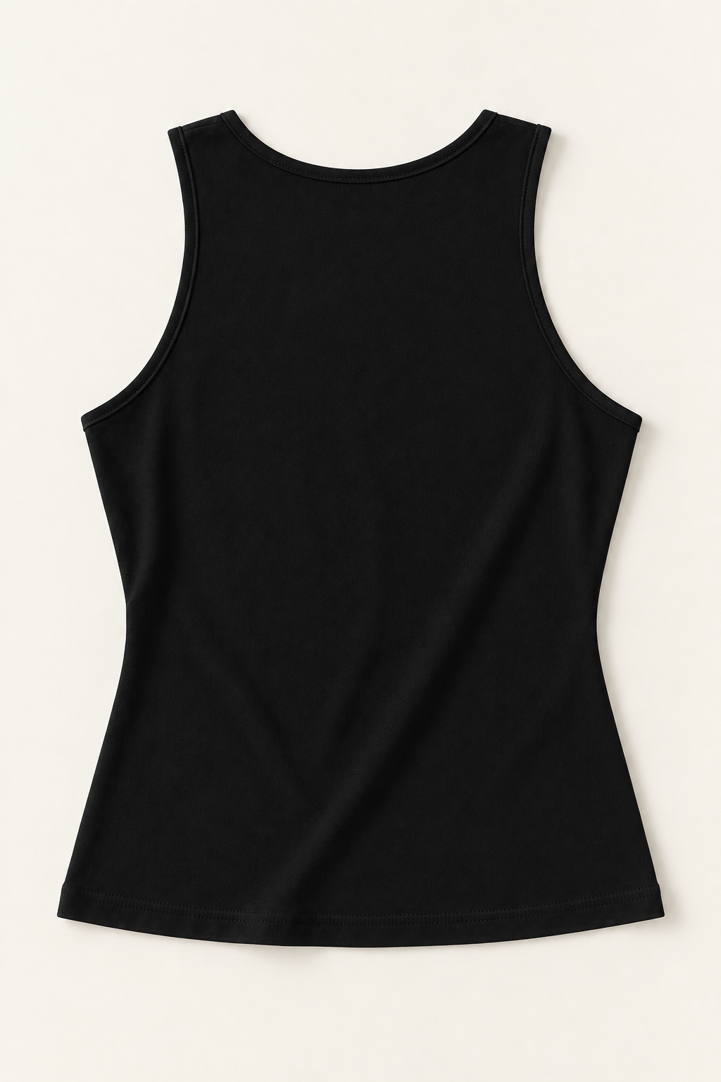 Black cotton-stretch tank top, plain back, flat lay back