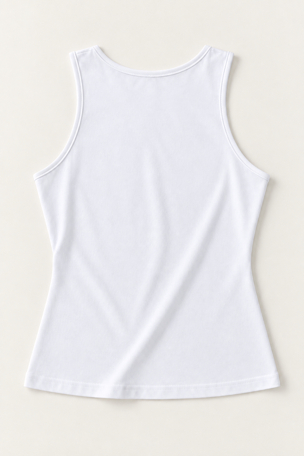 White cotton-stretch tank top, plain back, flat lay back