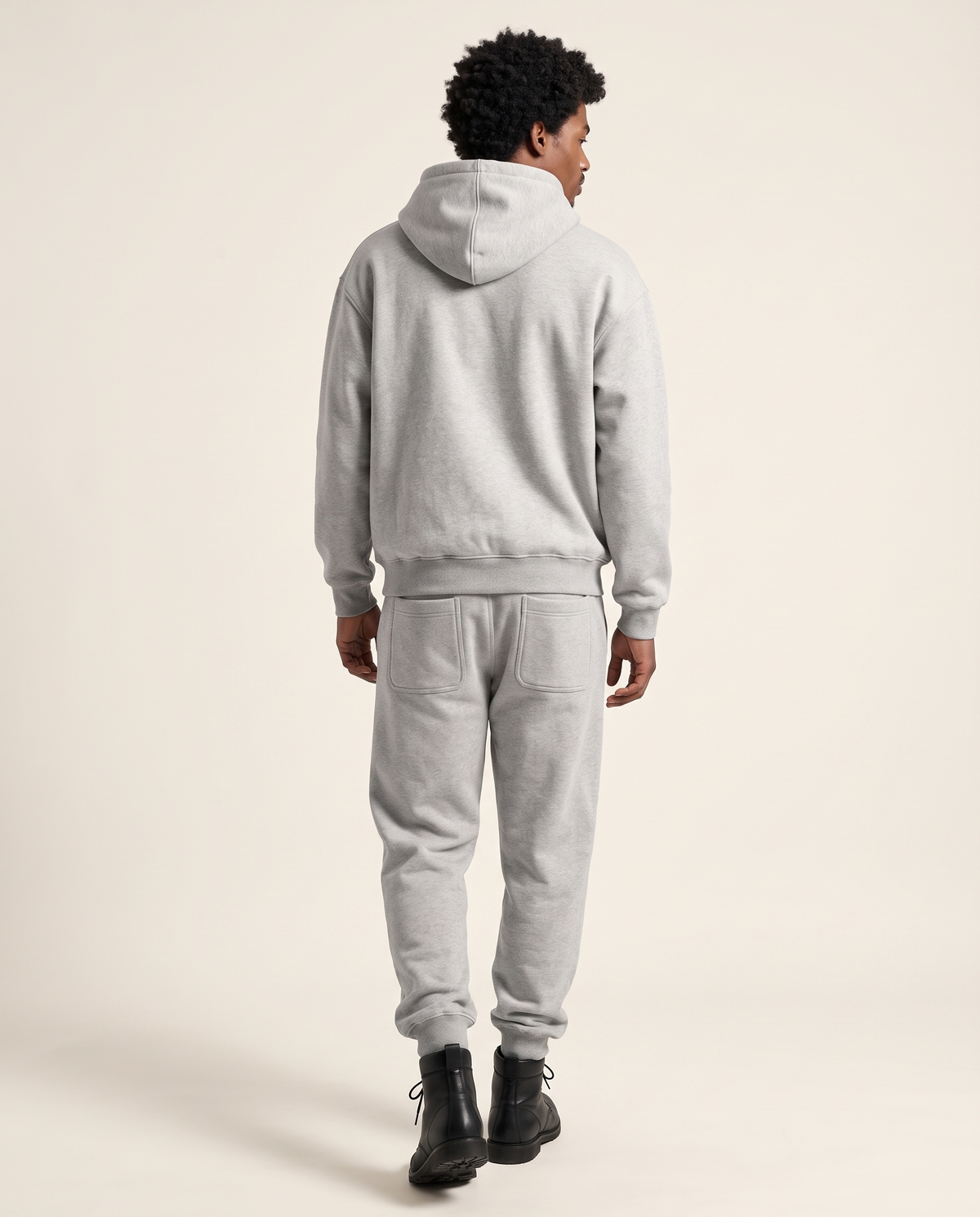 Mercer Pleated Sweatpants — Heather Grey, on-model back three-quarter