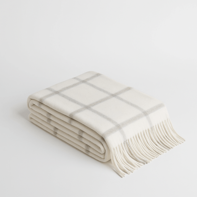 Picton Alpaca Throw Blanket in Off White and Grey Checks