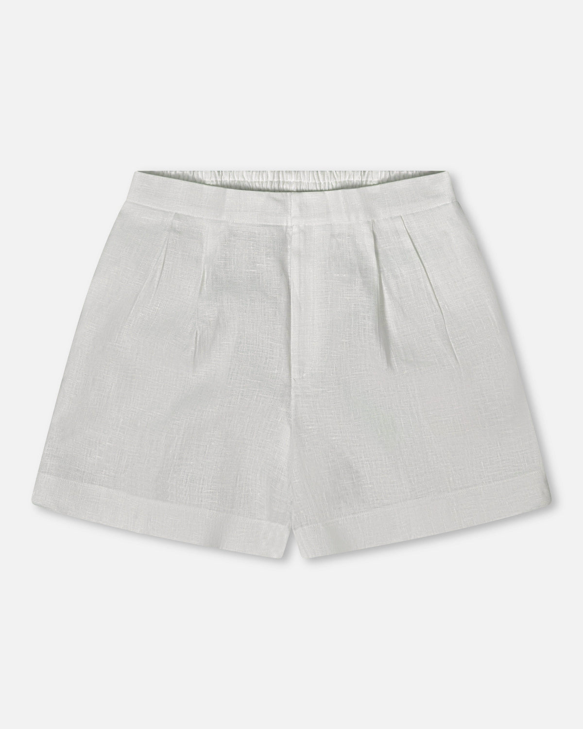 Men's Linen Shorts - White Elegant Comfort with double pleats and elastic back, ideal for breathable summer wear in the shorts category.