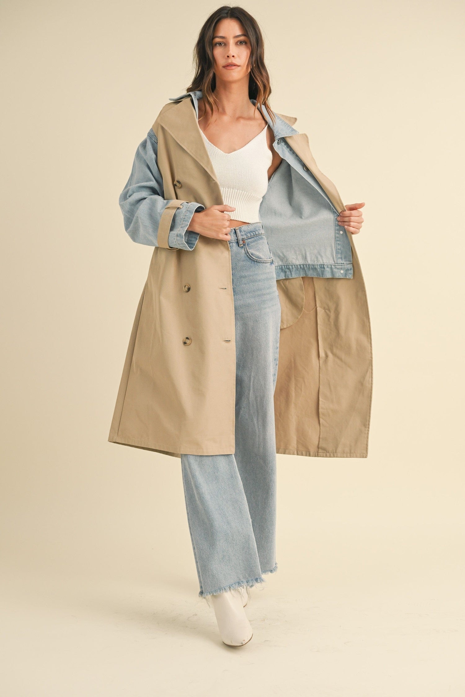 IdyllVie Layered Look Trench Coat with Denim Jacket