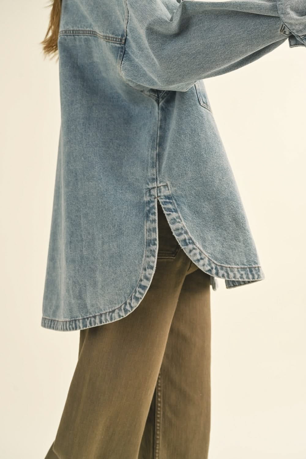 IdyllVie Washed Snap Button Denim Shacket