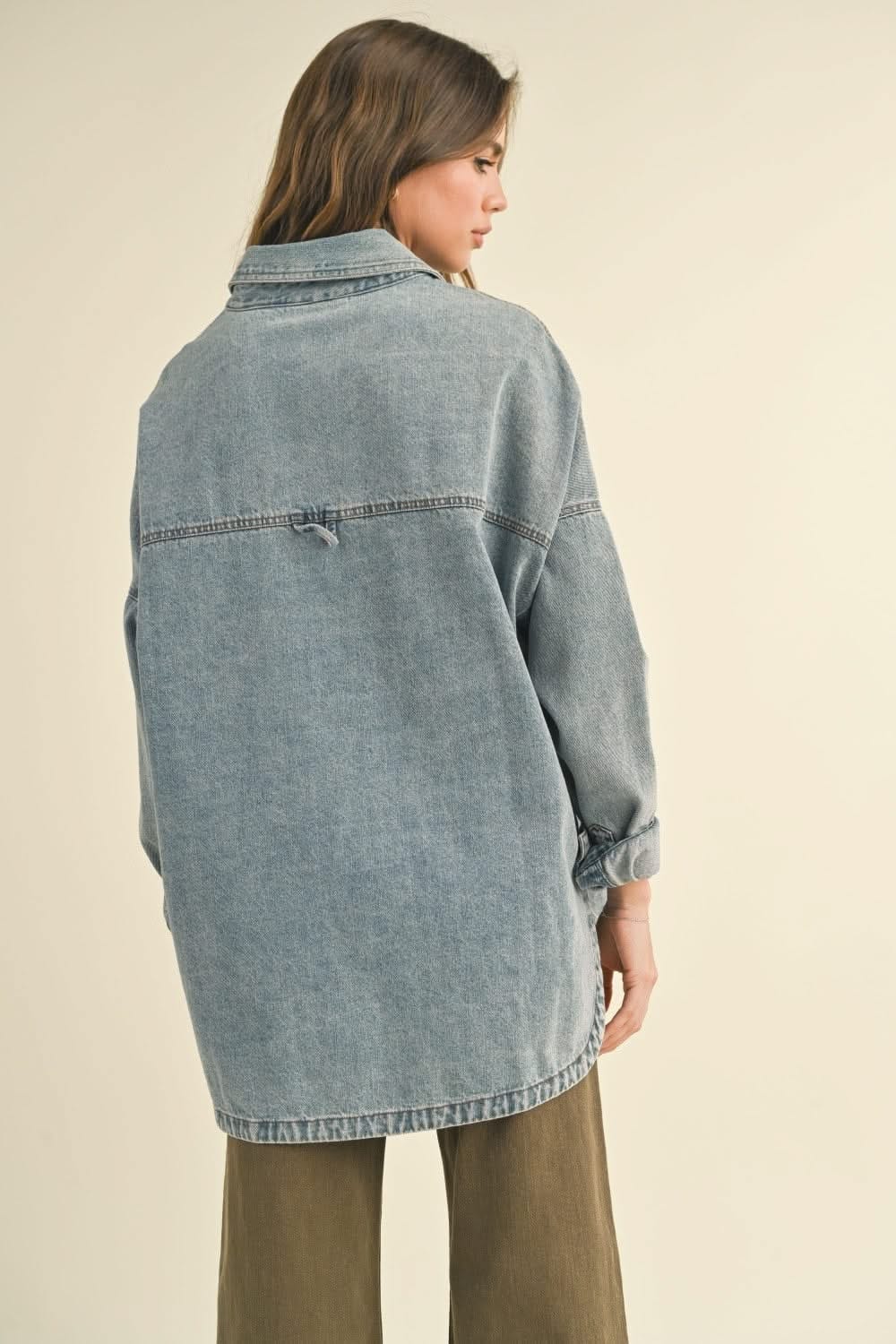 IdyllVie Washed Snap Button Denim Shacket