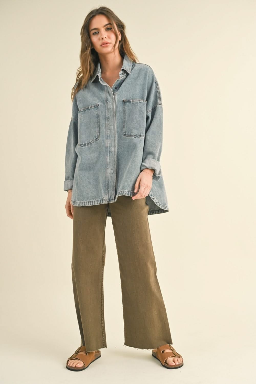 IdyllVie Washed Snap Button Denim Shacket