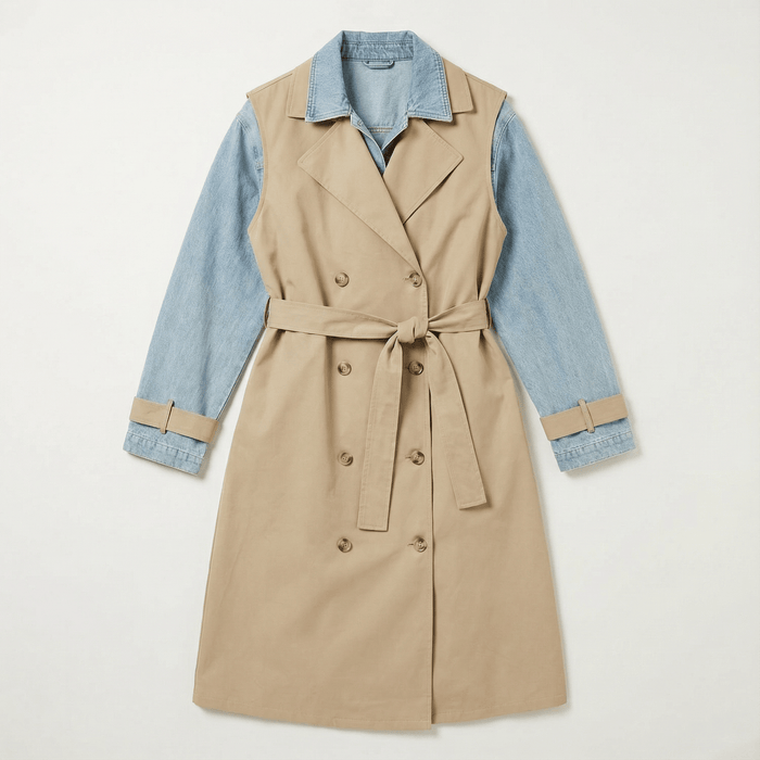 IdyllVie Layered Look Trench Coat with Denim Jacket