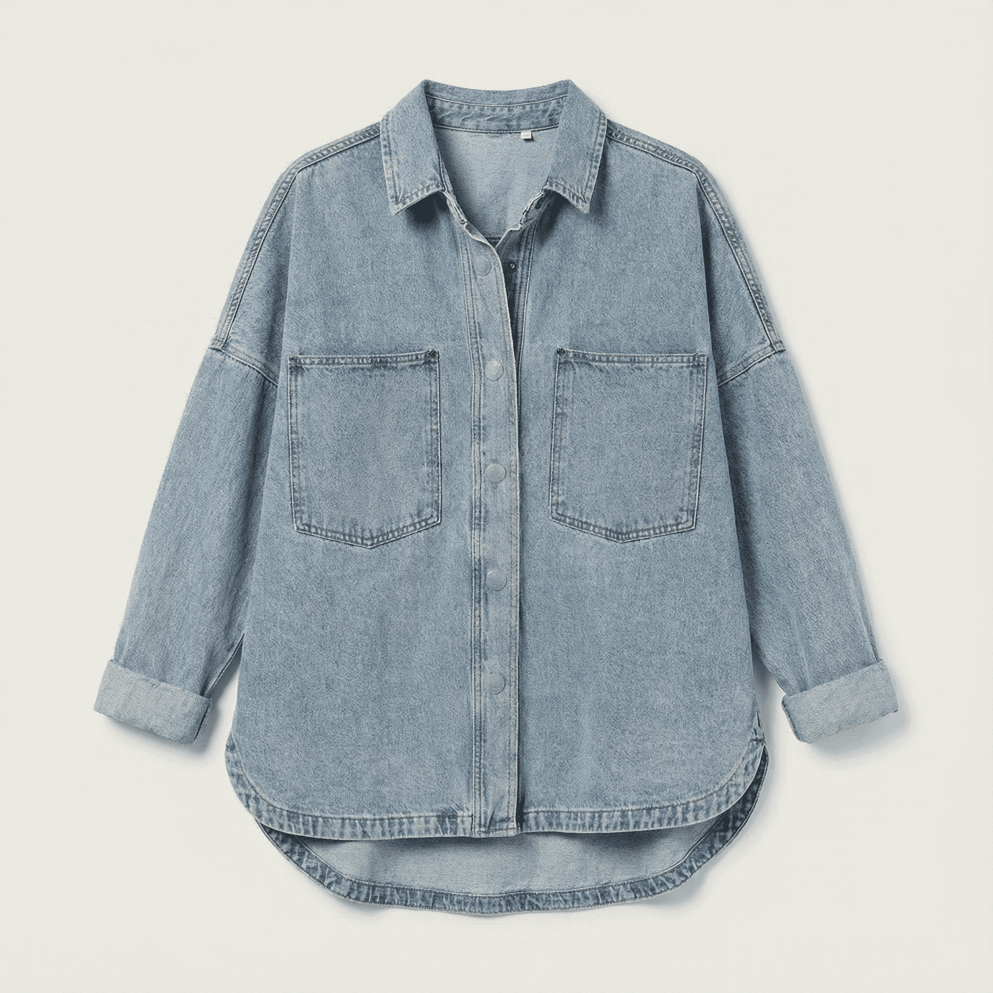 IdyllVie Washed Snap Button Denim Shacket