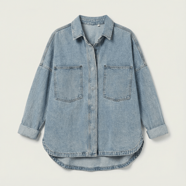 IdyllVie Washed Snap Button Denim Shacket