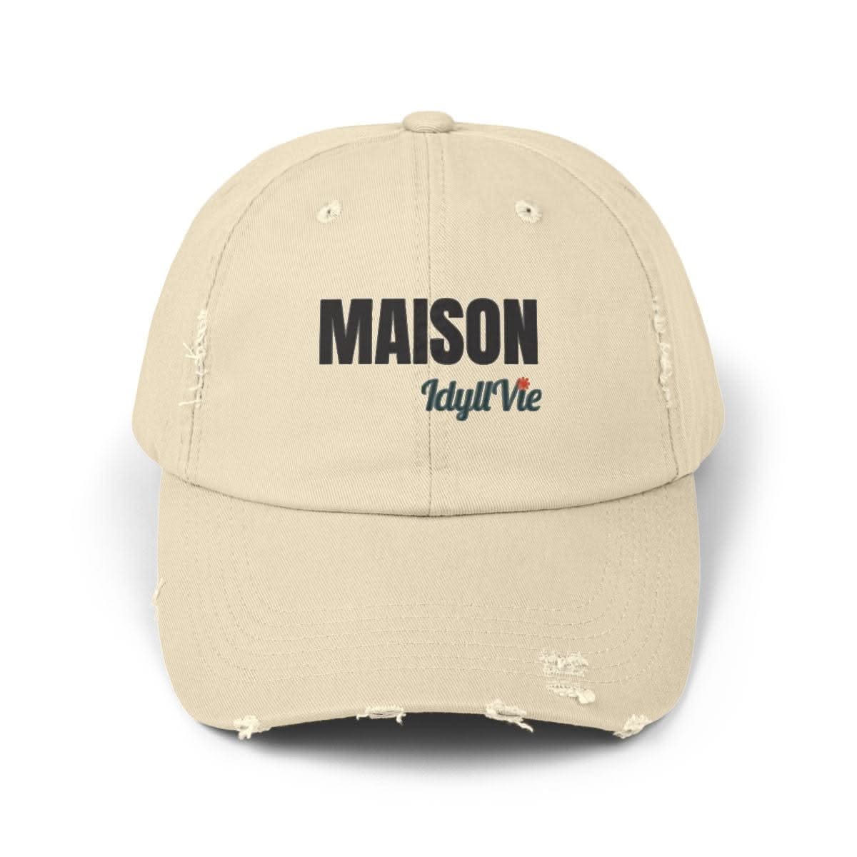 Distressed Cotton Twill Hat in cotton, lifestyle view showing product details